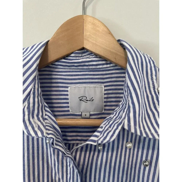 Anthropologie Rails Banker Strips with Pearls Button Down Size Small 1075 - Picture 5 of 13